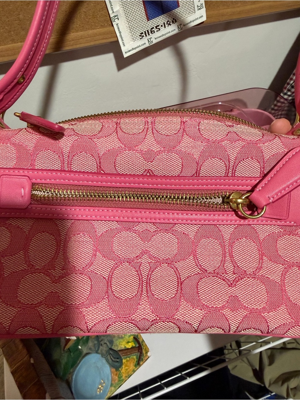 Coach Pink Signature Jacquard Shoulder Bag - Picture 3 of 6